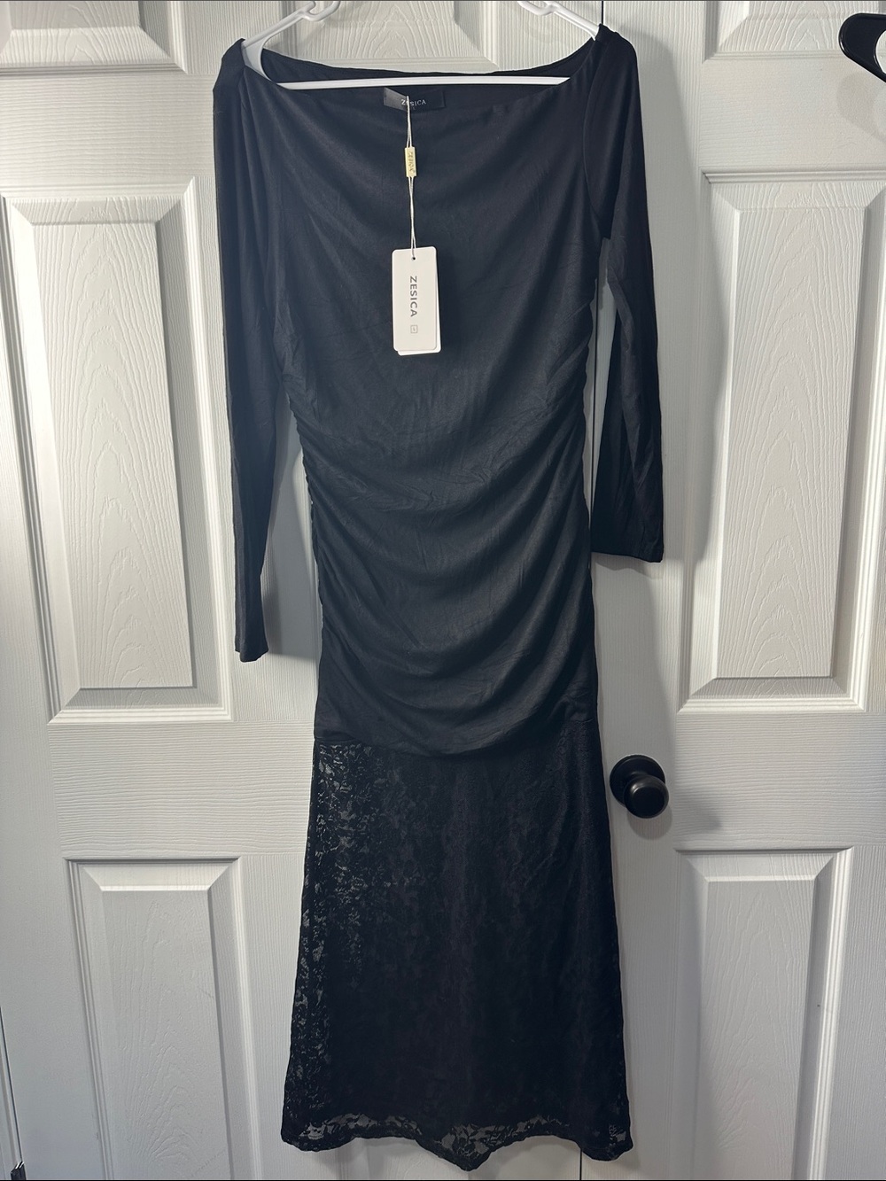 Zac Posen Black Long-Sleeve Lace-Hem Midi Dress